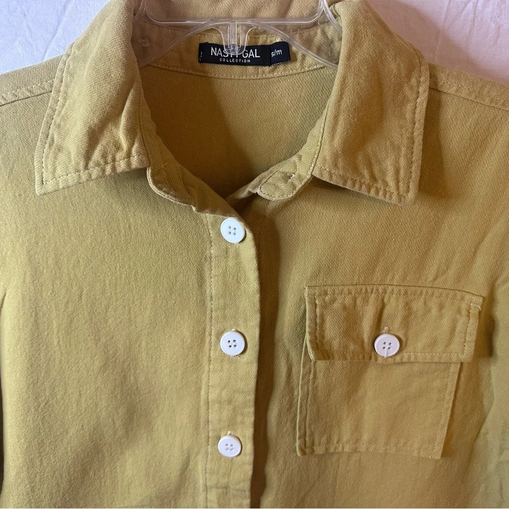 Nasty Gal Mustard Button Front Shirt Jacket S/M Utility Pocket Top Shirt - Picture 3 of 5